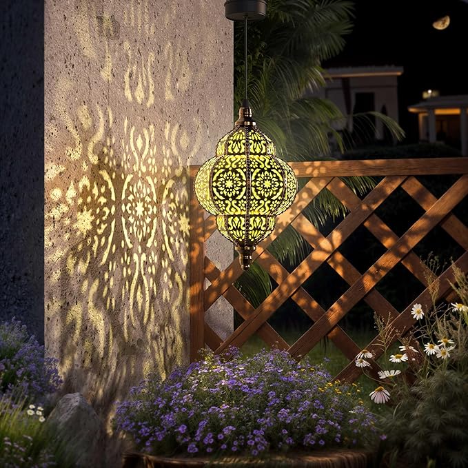Hapjoy Hanging Solar Lights Outdoor Garden Decor Solar Lantern Waterproof Plastic Moroccan Outdoor Decorations for Patio Pathway Yard Backyard Garden Decorative (2 Pack, Bronze)