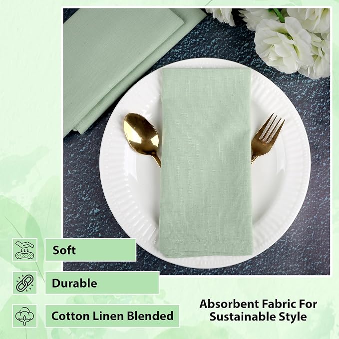 NATURALCRAFT Cloth Napkins Set of 12 Cotton Linen18x18 inch Washable Easter Napkins Cloth - Soft Durable Reusable -Ideal for Hotel Hotel Farmhouse Party Wedding Everyday Use Kitchen Sage
