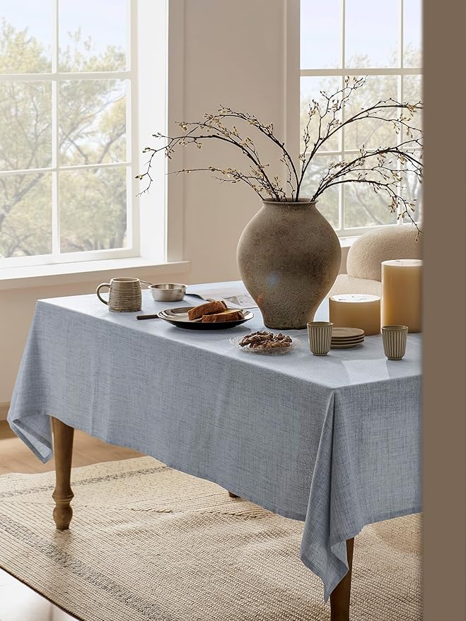 Linen Tablecloth for Square Table 52x52 Inch Blue, Farmhouse Style Blue Tablecloth, Water Resistant Burlap Tablecloths for Dining Table Farmhouse Kitchen