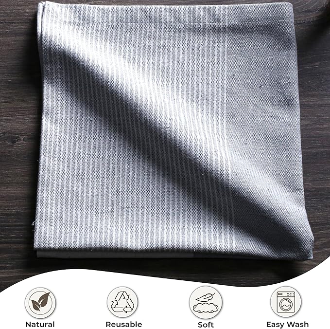 Palisa 100% Cotton Cloth Dinner Napkins [Pack of 12, Grey] Striped Pattern Reusable Table Linen Napkins for Home & Kitchen | Parties & Farmhouse Dining Décor 18x18 Inch