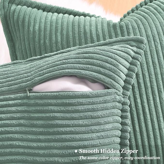 decorUhome Summer Corduroy Teal Throw Pillow Covers 12x20 Set of 2 Decorative Soft Boho Farmhouse Lumbar Couch Pillow Covers for Living Room Bed Sofa Broadside Striped Pillow Cases