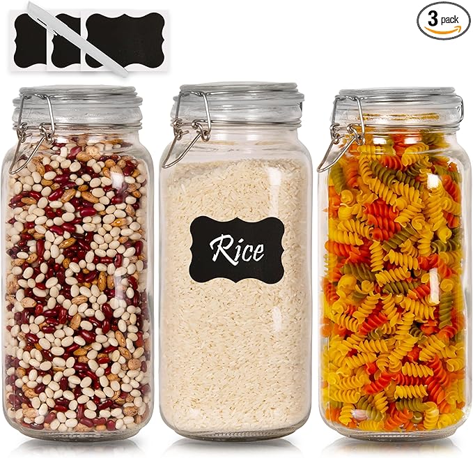 Glass Jars with Lids Food Storage Jars with Airtight Lids Leak Proof Glass Canisters Kitchen [67 oz - 3 Pack]