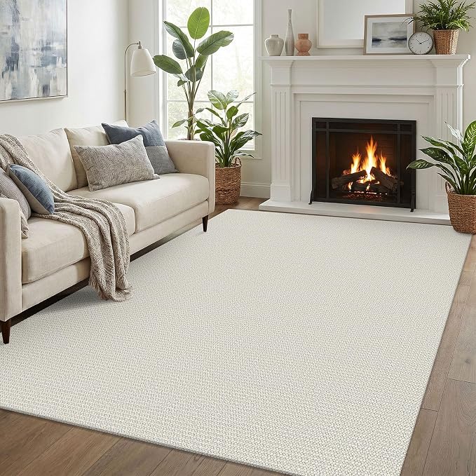 EARTHALL Washable Area Rugs 5x7 Ft Non Slip Living Room Rugs Cotton Rubber Backed Dining Room Rug Braided Bedroom Rugs Indoor Outdoor Floor Carpet for Living Room, Bedroom, Dining Room, Cream/Grayish