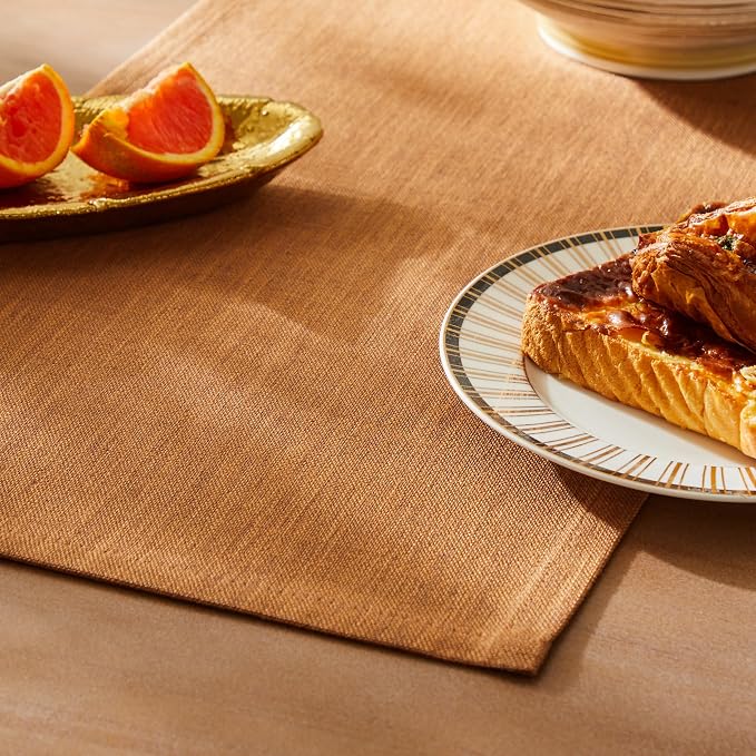 ZeeMart Rustic Cotton Linen Table Runner, 13x60 Inches Caramel, Farmhouse Style Caramel Table Runners 60 Inches Long, Washable Kitchen Dining Table Decoration for Home Party Decor