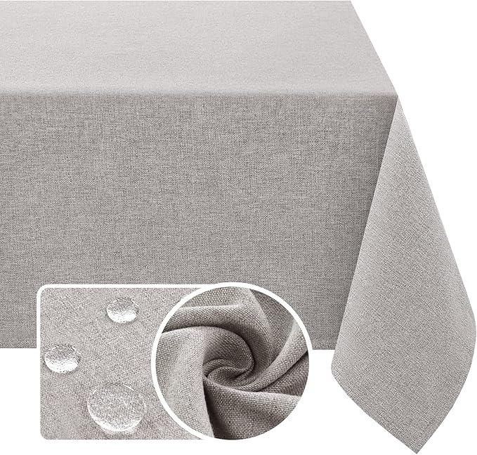 H.VERSAILTEX Linen Textured Tablecloth 54 x 80 Waterproof Decorative Table Cloth Spill-Proof Linen Look Cover for Party Table Extra Soft and Thick Fabric Wrinkle Free, Heather Taupe