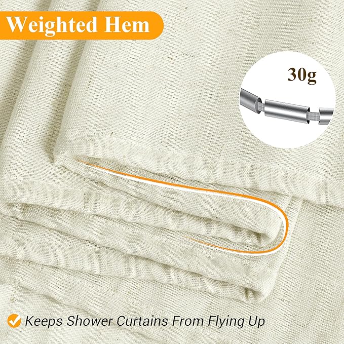 Naturoom Ivory Linen Shower Curtain, Cloth Textured Fabric Shower Curtain Set with Hooks, Simple Elegant Modern Farmhouse Country Ultra Thick Bath Curtains for Bathroom,Water Repellent,54x78