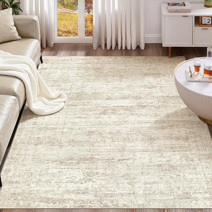 UERMEI 9x12 Washable Area Rug - Neutral Modern Abstract Living Room Rugs, Non-Slip Soft Large Indoor Floor Carpet for Bedroom Home Office & Under Dining Table Decor, Beige/Brown