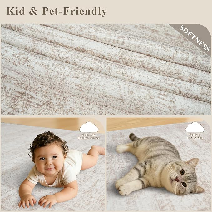 Washable Runner Rug 2x10 Hallway: Non Slip Vintage Boho Carpet with Rubber Backing for Kitchen Entryway Hall Holiday Farmhouse Neutral Cream Long Runners (Brown/Ivory 2'x10')