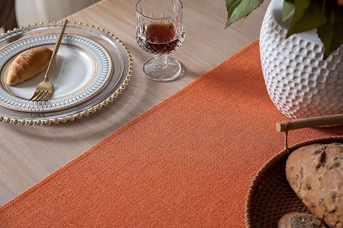 ZeeMart Burnt Orange Table Runners 90 Inches Long, Burlap Linen Style Rustic Farmhouse Fall Table Runner, Long Boho Dining Table Runner, 13x90 Inches, Harvest Pumpkin