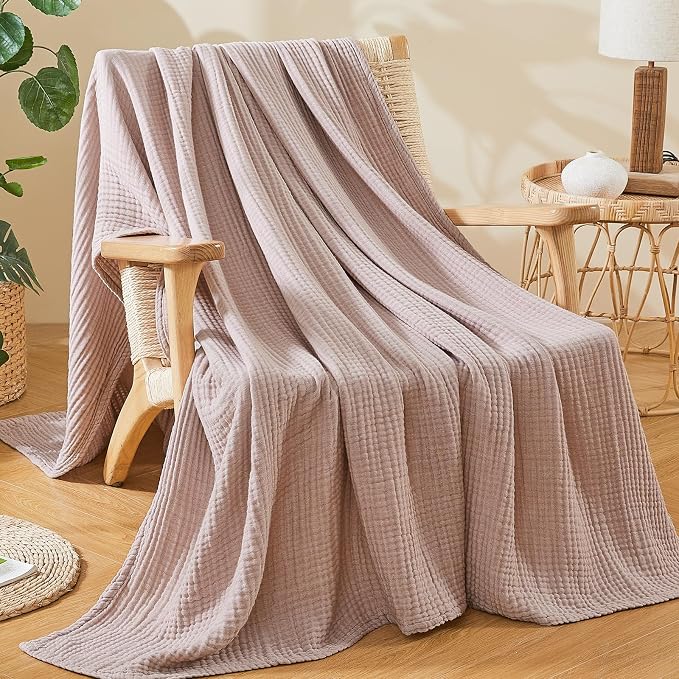 EMME Cotton Muslin King Blanket Breathable Gauze Soft Lightweight Blankets Adults Gifts for Women (Heather Dusty Pink, 108"x90")