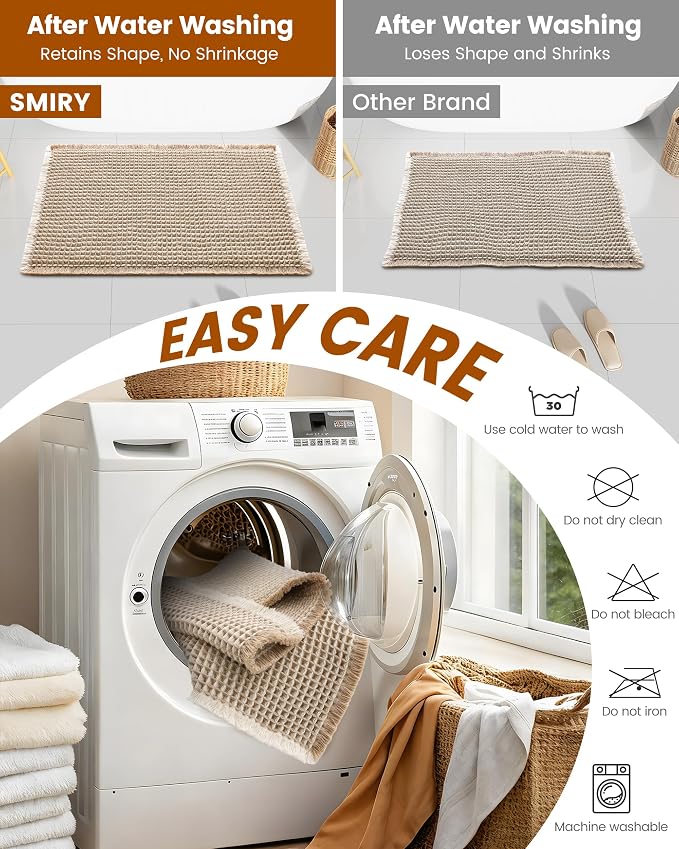 Smiry Waffle Bath Mat 47x20, Extra Soft Absorbent Bathroom Rugs, Non Slip Machine Washable Quick Dry Bath Rugs for Bathroom Floor, Tub, Shower, Home Decor Accessories, Brown & Cream