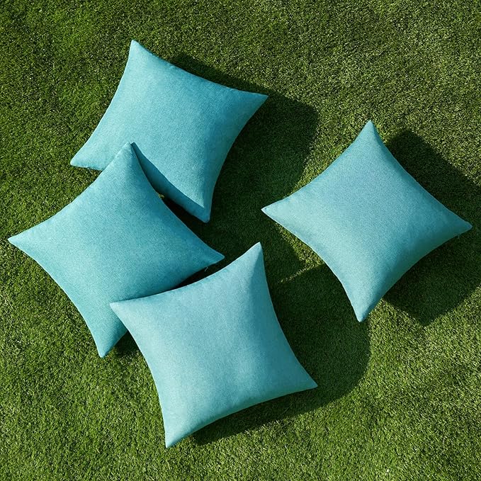 MIULEE Pack of 4 Decorative Outdoor Throw Pillow Covers Linen Waterproof Pillow Covers Summer Farmhouse Cushion Cases for Patio Garden Tent Balcony Couch Sofa 16x16 Inch Turquoise