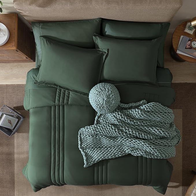 Monbix California King Size Comforter Set - 7 Pieces Bed in a Bag California King, Deep Forest Bedding Sets with Comforter, All Seasons Bed Set with Sheets, Pillowcases & Shams