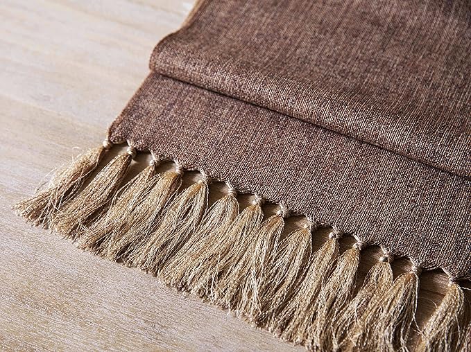 ZeeMart Brown Table Runners 60 Inches Long, Burlap Linen Style Rustic Farmhouse Table Runner, Boho Woven Dining Table Runner, 13x60 Inches, Brown