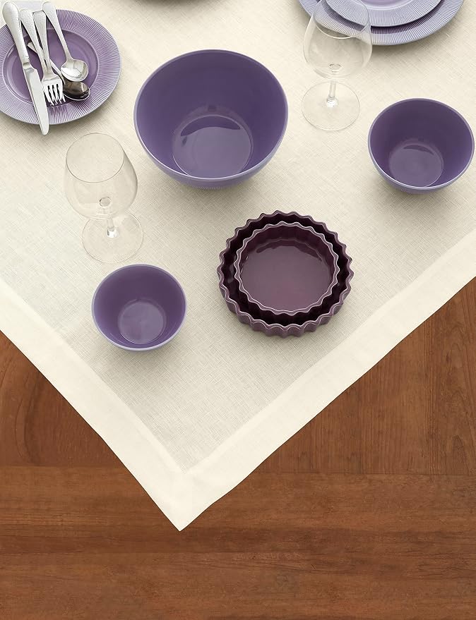 Solino Home Linen Ivory Tablecloth 52 x 52 Inch - 100% Pure Linen Square Table Throw - Fete, Machine Washable Table Cloth for Summer