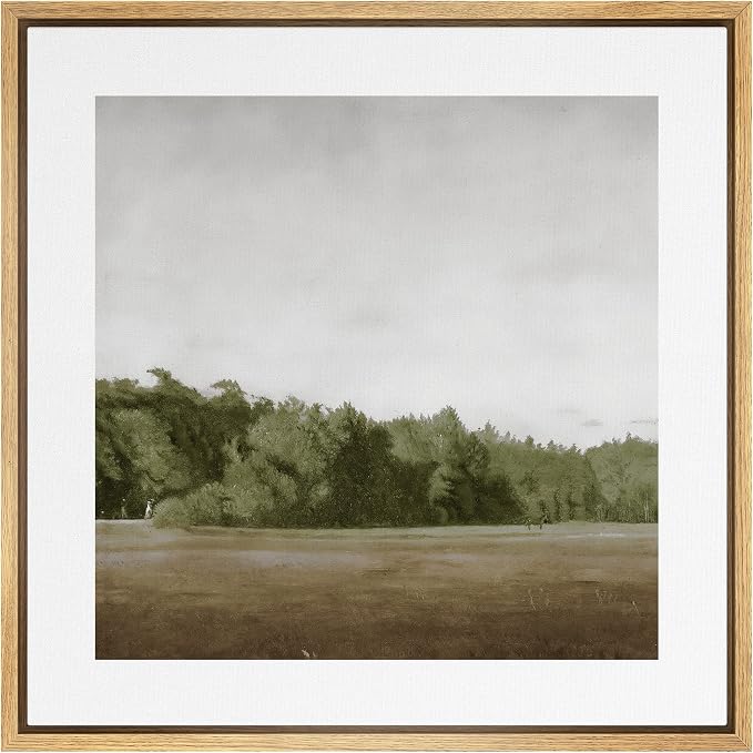 SIGNWIN Framed Canvas Print Wall Art Green Mountain Hill Forest Landscape View Nature Wilderness Illustrations Fine Art Farmhouse/Country Minimal for Living Room, Bedroom, Office - 24"x24" Natural