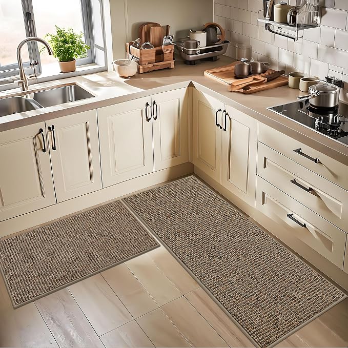 BEQHAUSE Kitchen Rugs 24"x36", Non-Slip Kitchen Mats for Floor, Super Absorbent and Stain Resistant Kitchen Rugs, Machine Washable Rugs for Kitchen, Hallway, Laundry & Sink, Taupe