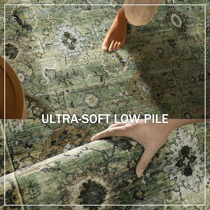 Washable Area Rugs for Living Room: 5x7 Rug Boho Vintage Rugs Stain Resistant Non Slip Low Pile Lightweight Soft Carpets for Bedroom Kitchen Dining Room Nursery Kids Room Farmhouse Home Office
