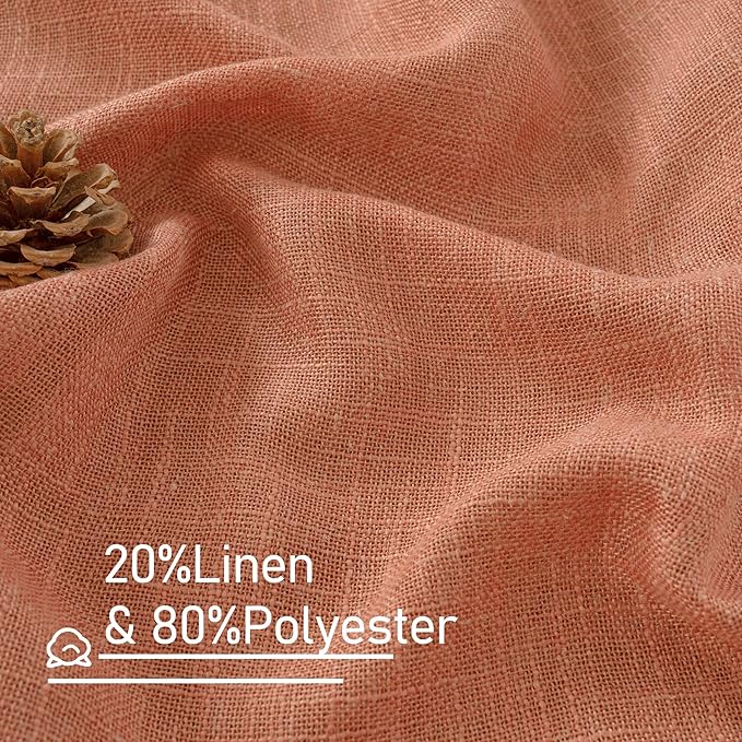 LAMIT Extra Wide Linen Curtains for Bedroom, Terracotta Light Filtering Faux Linen Textured Panels Semi Sheer Back Tab and Rod Pocket Boho Drapes for Living Room, 2 Panels, 60 x 84 Inch