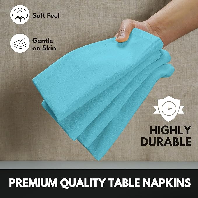 Ocean Blue Cloth Napkin 100% Cotton, 17x 17 Inches, Table Napkin for Dining, Lunch, Cocktail, Decorative Washable Napkins for Spring, Baby Showers, Easter - Aqua Blue (Set of 12)