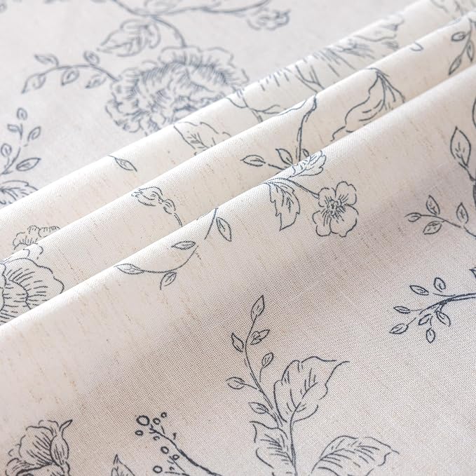 Floral Linen Tablecloth 55 x 96 inch Wrinkle Resistant Vintage Farmhouse Tablecloth 8 FT Black Pattern Printed on Cream Table Cloth Rectangle Cottage Burlap Fabric Table Cover Home Decor Holiday
