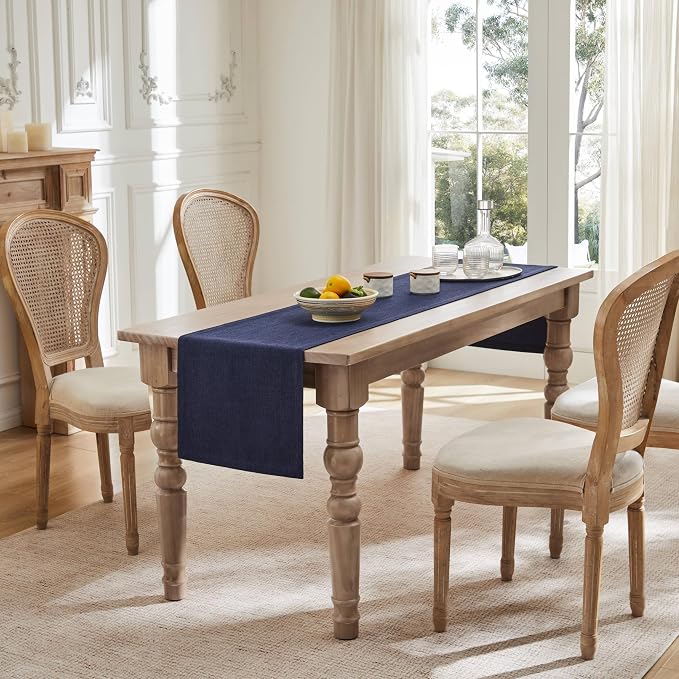 ZeeMart Burlap Style Farmhouse Table Runners 90 Inches Long, Navy Rustic Woven Dining Table Runner for Everyday Use, 14x90 Inches, Navy