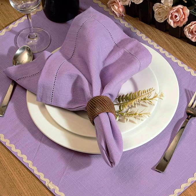 FINGERCRAFT Cloth Napkin Hemstitched 20x20 Inch Generous Picot Hem, Mitred Corner, Everyday Use Premium Quality High GSM and Good Absorbency Set of 12 Easter Color Lavender