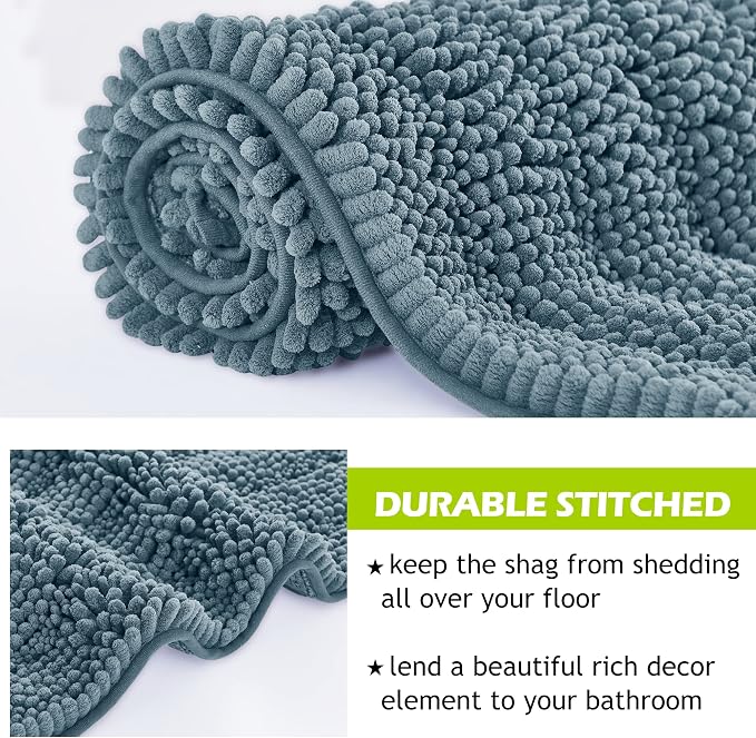KGORGE Non Skid Bathroom Rugs - Easy Wash Absorbent Thick Shaggy Quick Dry Dirt Resistance Floor Mats for Kitchen Shower Tub Arctic Blue Small Bath Mat, 20" W x 32" L,1Pc