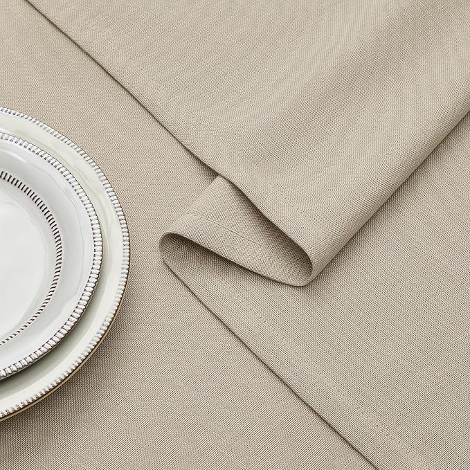 Nature Faux Linen Tablecloths Rectangle 55 x 63 Inch Neutral Table Cloth Heavy Duty Rustic Farmhouse Oblong Tablecloth Thick Fabric Tablecloth for Buffet Table Dining Holiday Party