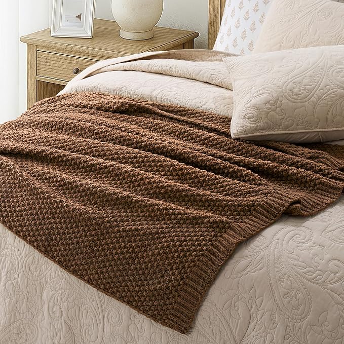 EVERGRACEHOME Chunky Chenille Knit Throw Blanket for Couch, Soft Luxurious Moss Stitch Chair Blankets for Bed, Cozy Decorative Farmhouse Knitted Throws for Sofa, Burnt Orange, 60" x 80"