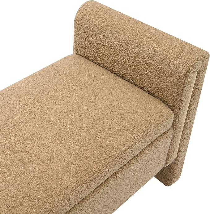 Christopher Knight Home Upholstered Storage Ottoman, Teddy Fabric Bench with Solid Wood Legs, Comfortable Foot Rest Stool, Storage Bench for Bedroom End of Bed, Living Room, Dining Room, Khaki