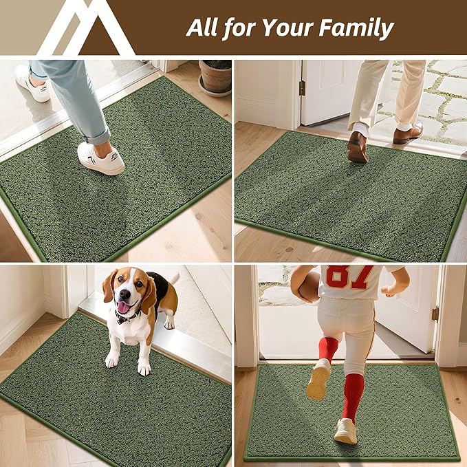 COSY HOMEER Door Mat 24"x36" Non Slip Absorbent Entryway Rugs Dirt Trapper Doormats Washable Entrance Mats Low Pile Welcome Floor Mat for Front Back Door and Entry Mats,Green