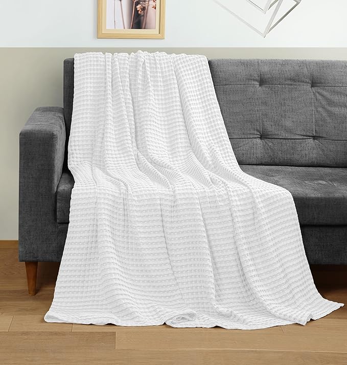 Utopia Bedding 100% Cotton Waffle Weave Blanket Full Size for Bed - Lightweight, Breathable Summer Blankets Soft and Cozy, Gift for Mother’s Day Home Decor (White, 90x84 Inch)