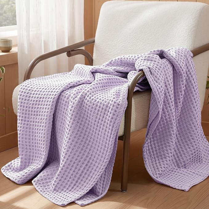 Exclusivo Mezcla Pre-Washed 100% Cotton Waffle Throw Blanket for Couch, 330GSM Lightweight Breathable Summer Blankets, Soft and Cozy, Room Decor, 50x60 Inches