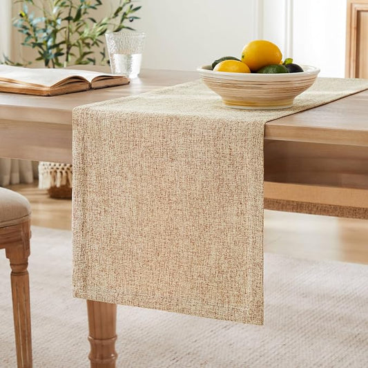 ZeeMart Burlap Style Farmhouse Table Runners 48 Inches Long, Beige Rustic Woven Dining Table Runner for Everyday Use, 14x48 Inches, Oatmeal Beige