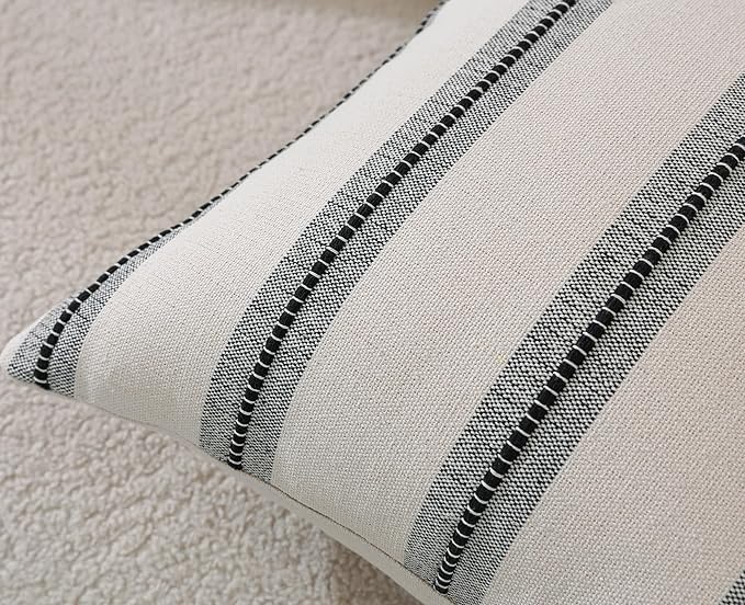 Cethom Boho Throw Pillow Covers 22x22 Set of 2, Beige and Black Striped Decorative Pillow Cases for Couch Chair Bed, Textured Farmhouse Accent Cushion Covers for Living Room Bedroom Sofa Home Decor