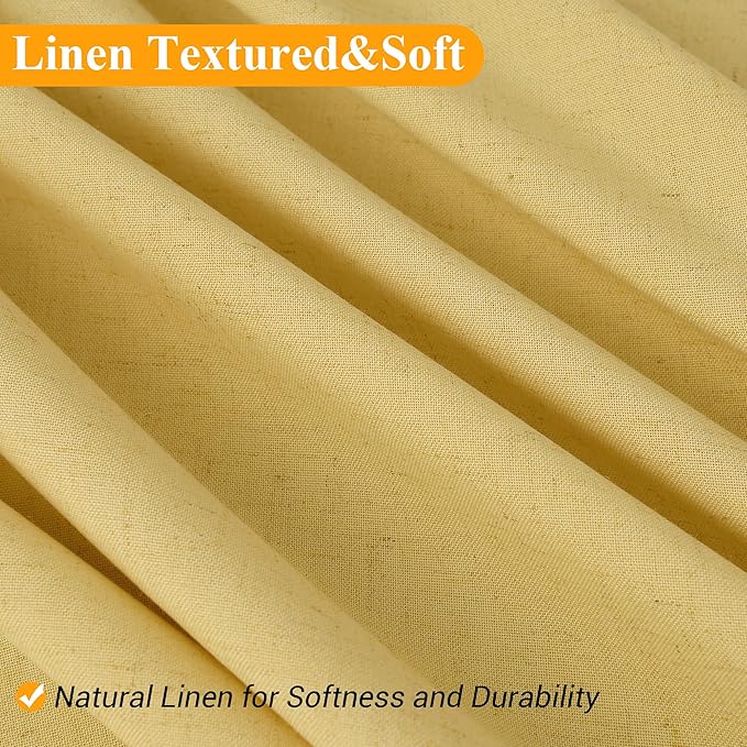 Naturoom Yellow 54 Inch Shower Curtain - Stall Narrow Half Linen Ultra Thick Fabric Shower Curtain Set with Hooks, Boho Farmhouse Rustic RV Camper Bath Curtains for Bathroom, 54x78