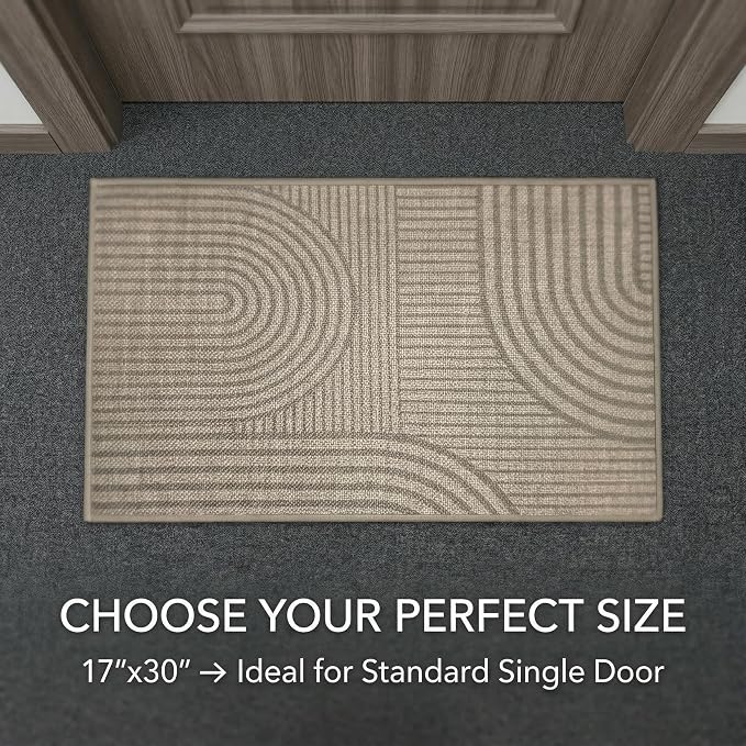 0.16" Ultra Thin Indoor Doormat,Front Door Mat 17x30,Brown | Washable Dirt Trapper Entryway Rug,Non Slip Rubber Backing Shoe Scraper for Inside House,Muddy Dog Paws,Brown