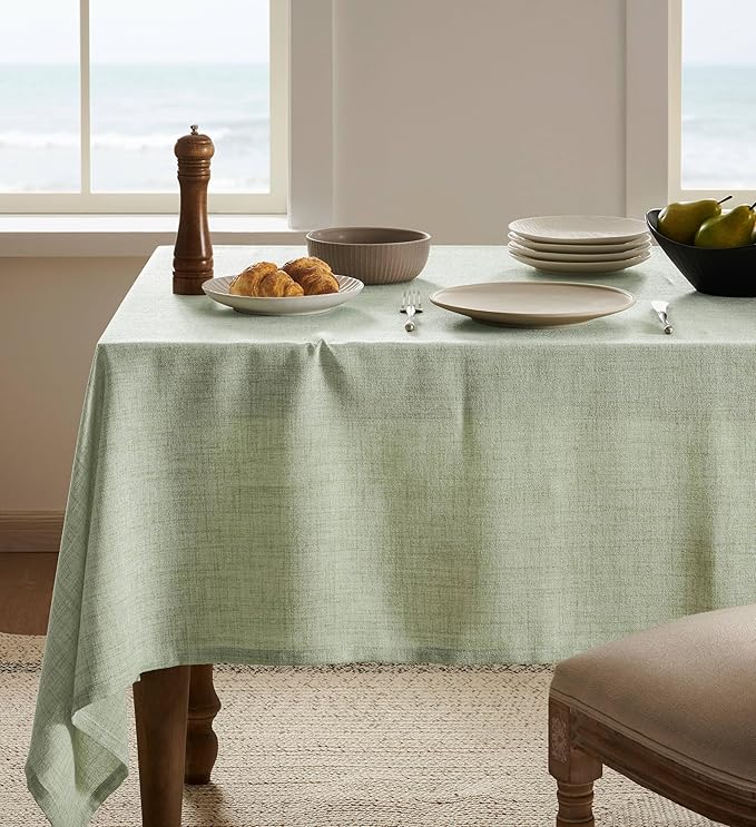 Linen Tablecloth for Square Table 60x60 Inch Green, Farmhouse Style Sage Green Tablecloth, Water Resistant Burlap Tablecloths for Dining Table Farmhouse Kitchen