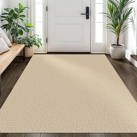 EARTHALL Washable Area Rug 4x6 Ft Non Slip Rugs for Entryway Braided Throw Rugs Bedroom Carpet Cotton Entry Rug Woven Floor Carpets for Bedroom Dining Room Living Room, Golden Beige/White