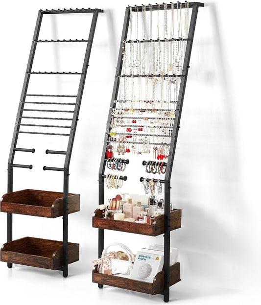 Keebofly Jewelry Holder Organizer, Large Jewelry Organizer with Necklace Holder Earring Storage, Floor Hanging Jewelry Stand with Display for Earring Necklace Ring Bracelet Watch