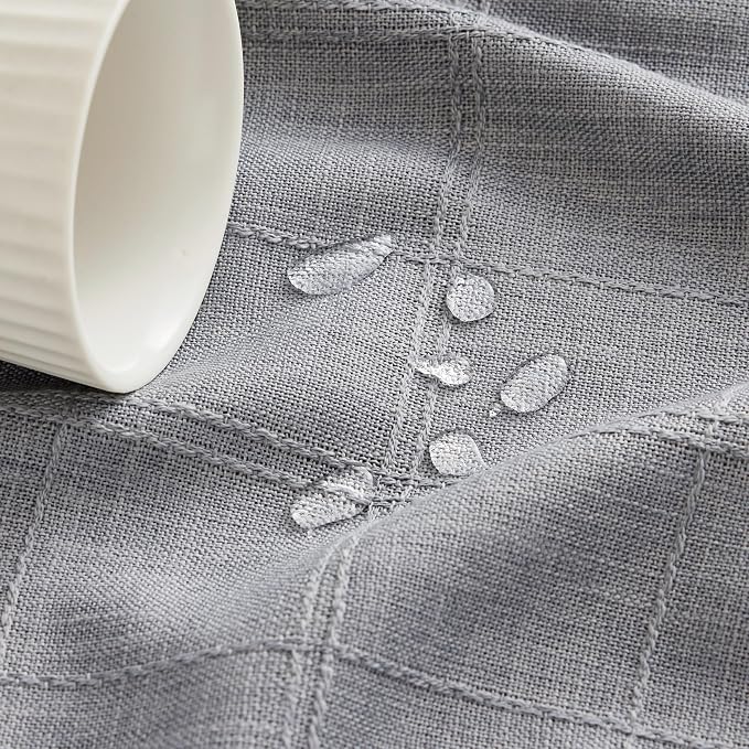 ZeeMart Linen Checked Table Cloth 52x52 Inches, Farmhouse Style Plaid Embroidered Water Resistant Square Table Cover, Blue Ashes
