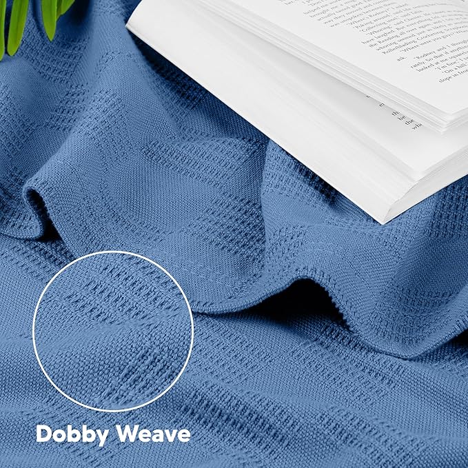 Utopia Bedding 100% Cotton Thermal Blanket Wedgewood Queen Size Soft, Lightweight, Breathable, Cozy Spring and Summer Blankets for Bed, Home Room Decor Gifts for Women and Men (90x90 Inches)