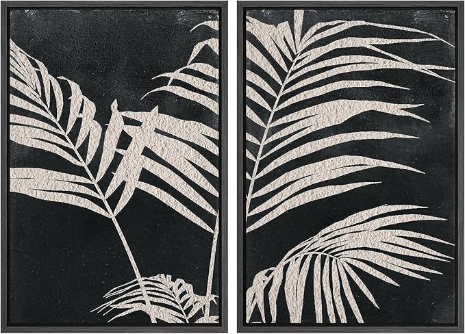 SIGNWIN Framed Canvas Print Wall Art Palm Leaf Print, Minimalist Wall Art, Black White Wall Art Prints for Living Room, Bedroom, Office - 24"x36"x2 Black