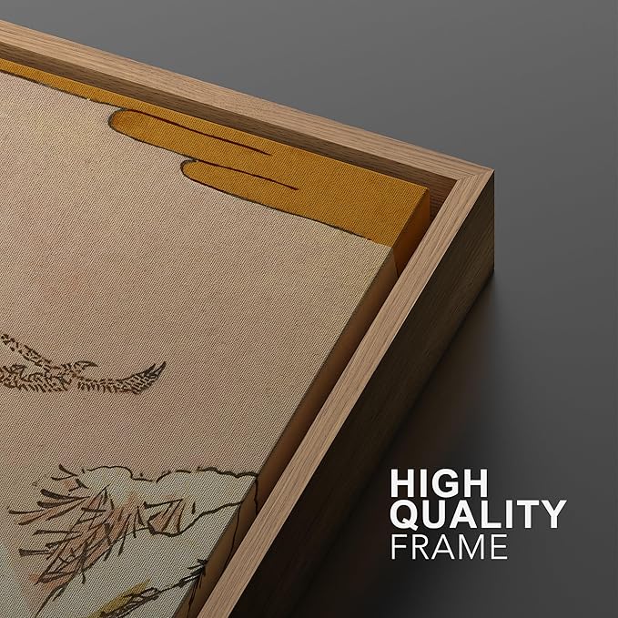 SIGNWIN Framed Canvas Print Wall Art Set Japanese Crane Vintage Style Bird and Bamboo Illustrations Modern Art Rustic Minimal for Living Room, Bedroom, Office - 24"x36"x2 Natural