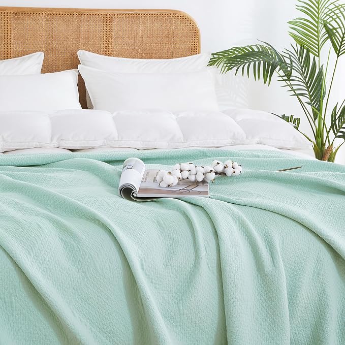 Premium 100% Cotton Blanket – All-Season Soft Breathable Bed Blanket for Twin Size – Lightweight Stylish Textured Throw for Bed– Giftable Cozy Bedding