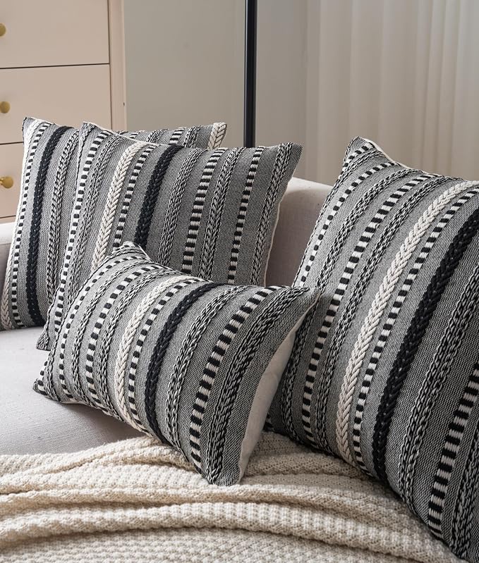Cethom Boho Throw Pillow Covers 12x20 Inch Set of 2, Farmhouse Decorative Couch Pillow Cases, Black Accent Pillows of Bed, Sofa Bedroom Living Room Home Decor Cushion Cover