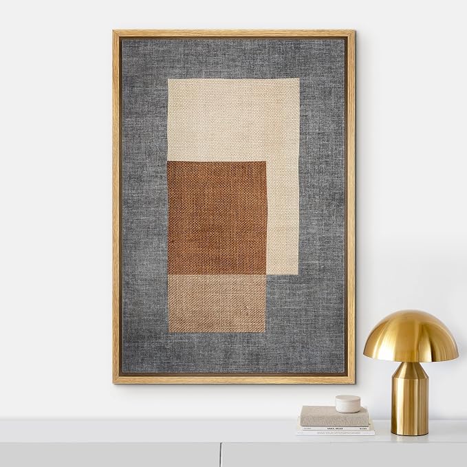 IDEA4WALL Framed Canvas Print Wall Art Mid-Century Brown & Blue Blocks Abstract Geometric Illustrations Modern Art Minimalism Shapes Multicolor Boho for Living Room, Bedroom, Office - 24"x36" Natural