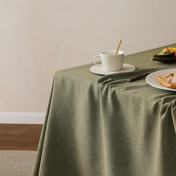 Linen Tablecloth with Tassels, Farmhouse Style GreenTablecloth, Water Resistant Burlap Tablecloths for Round Table, 60 Inch Round Olive