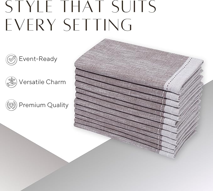 Palisa Cotton Cloth Dinner Napkins Set of 12 Contrast Boarder Napkin for Dinning Table Linen Decor Everyday Party Use Wedding Reception Farmhouse 18x18 Inch – Brown